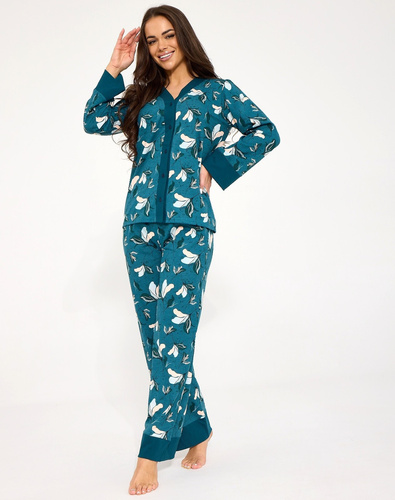 Damen-Pyjama Cornette 514/509 Virginia Blau 100% Baumwolle mit Knöpfen