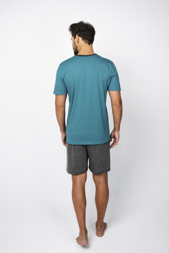 Stefano Herren Kurzarm-Pyjama, Shorts Italian Fashion - marine/dunkel melange