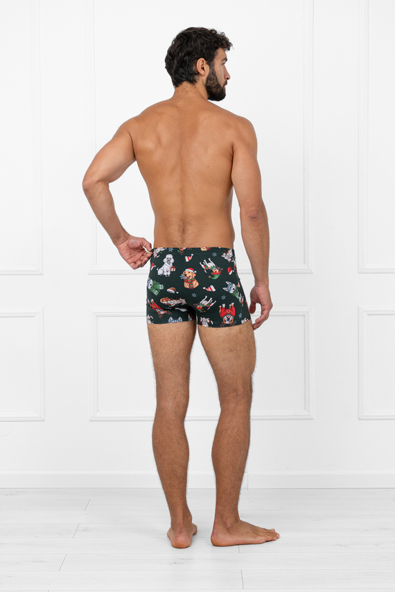Husky Boxershorts für Herren, Grün – Baumwolle, Elastan, Weihnachtsmuster