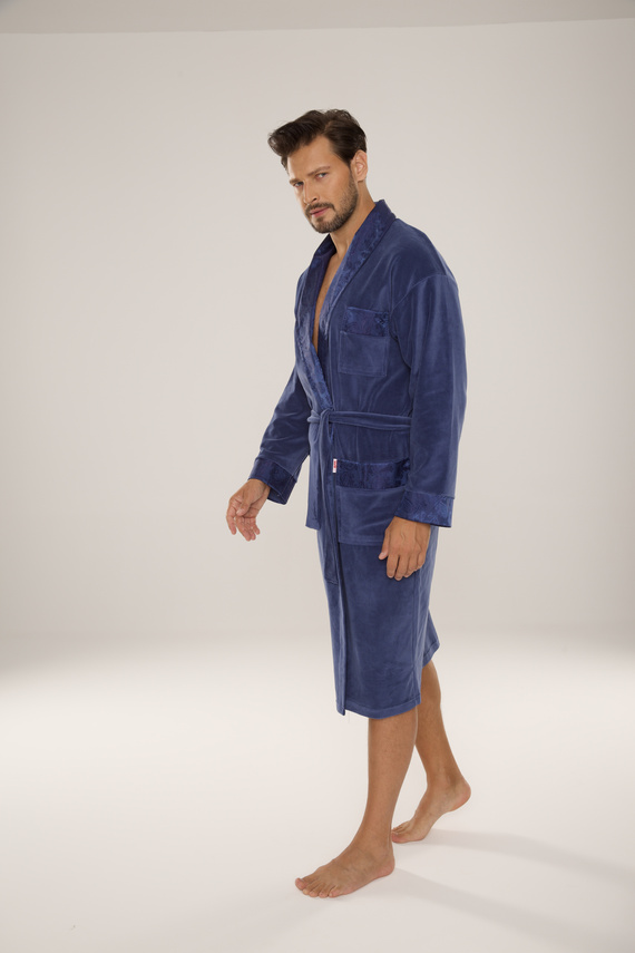 868 Edler Herren-Bademantel aus Velours De Lafense - elegant, weich, hochwertig, Denim