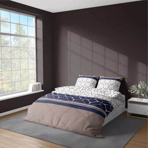 5039 Eine Mikrofaser-Bettwäsche mit sechseckigem Detexpol-Motiv, Marineblau