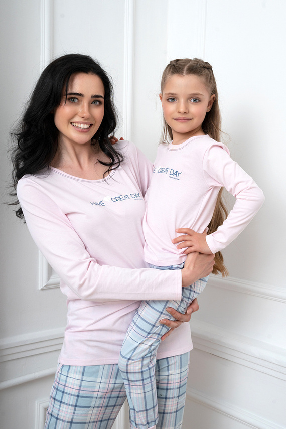 Glamour Ladies' langärmeliger Pyjama und lange Hose Italian Fashion - rosa/print