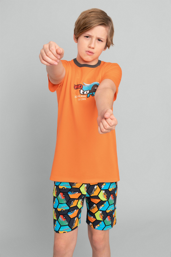 Comics Kurzarm-Pyjama für Jungen, Hose Italian Fashion - orange/print