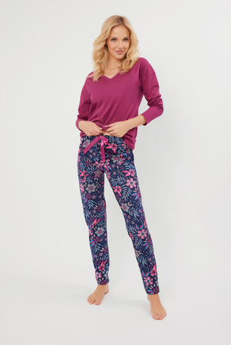 Folk Damen Schlafanzug langarm, lange Hose Italian Fashion - brombeer/print