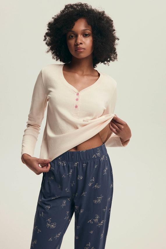 Damenpyjama 43698 Delanie Henderson creme – Baumwolle, lange Ärmel, eleganter Schnitt