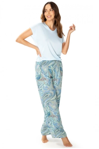 86634 Laguna Damen-Pyjama Möwe, blau bedruckt