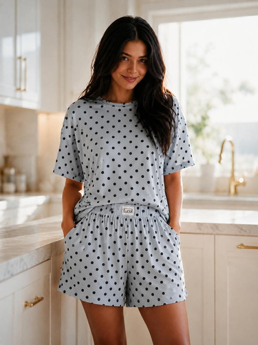 Damen-Pyjama 1309 Luna blau aus Baumwolle mit kurzen Shorts