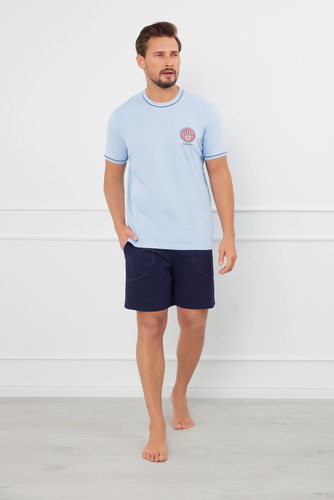 Greg Herren Kurzarm-Pyjama, Shorts Italian Fashion - blau/blau 