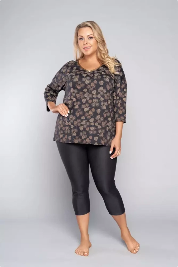 Pinnia Damen Schlafanzug mit 3/4 Ärmeln, 3/4 Hose Italian Fashion - print/graphite 