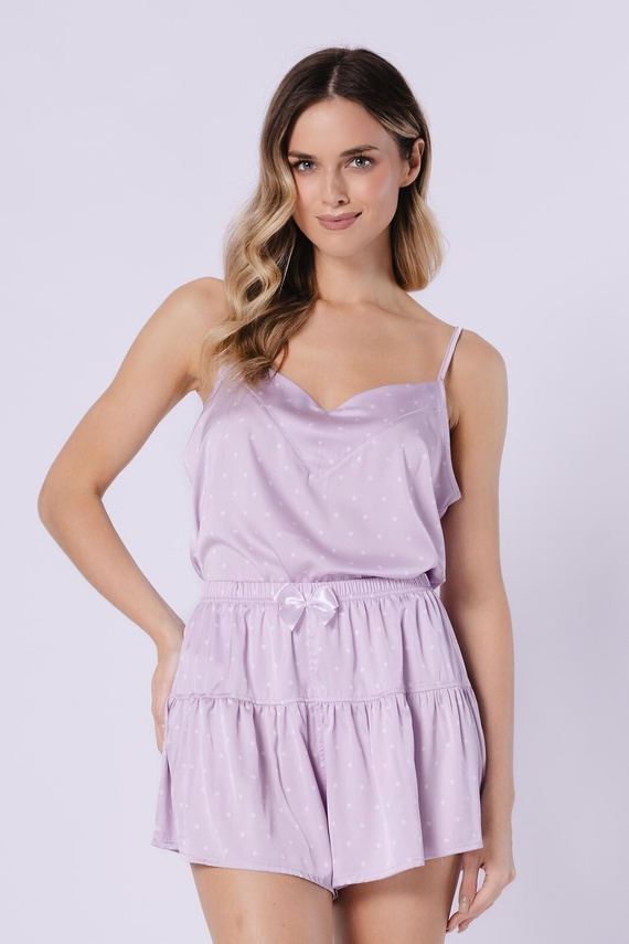 1743 Giw Leveza Lavendel Satin Damenpyjama mit kurzen Shorts