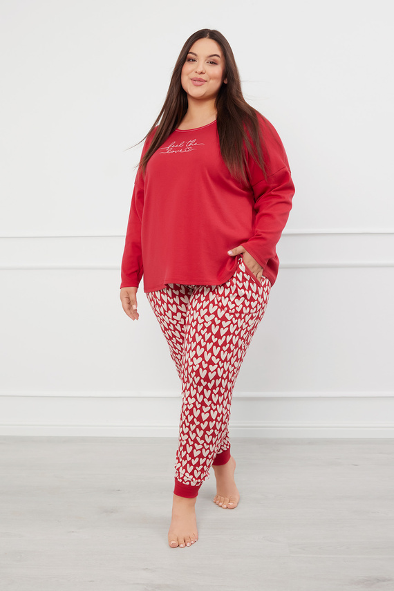 Evora Damen Schlafanzug langarm, lange Hose Italian Fashion - rot/print