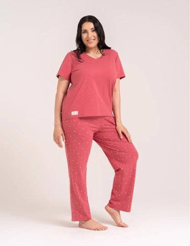 Damen-Pyjama Moraj PDD4300-024 Rosa Baumwolle Herzchen Lange Hose