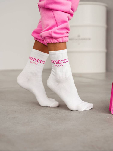 0200-159 Prosecco Milena Damensocken – weiß mit rosa Aufschrift