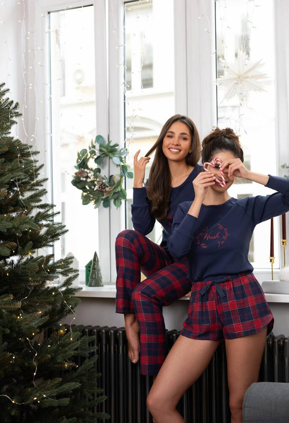 Clarissa Damenpyjama Sensis Flannel - Marineblau-Rot