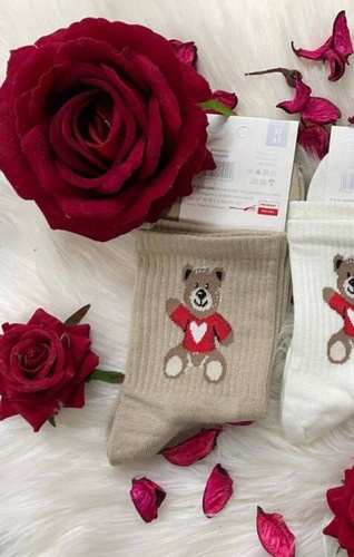 0200-144 Valentinstag Teddybär Milena Damensocken – Beige