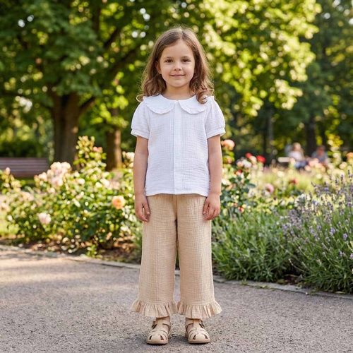 Mädchenhose Nicol 224332 Musselin 100% Baumwolle weit geschnitten, sommerlich - beige