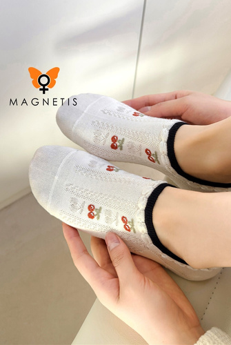 CO241113 Magnetis Kirschen-Socken für Damen – 2 Ecru