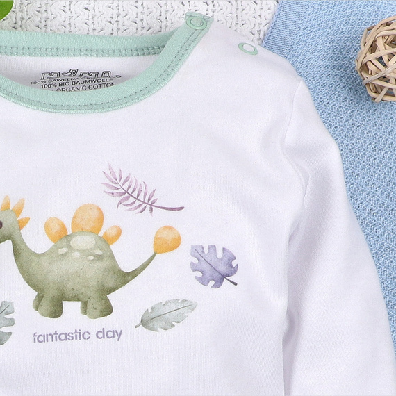 ABN-5565 Dino Explorer Bio-Baumwoll-Body Nini weiß – Bio-Baumwolle, lange Ärmel
