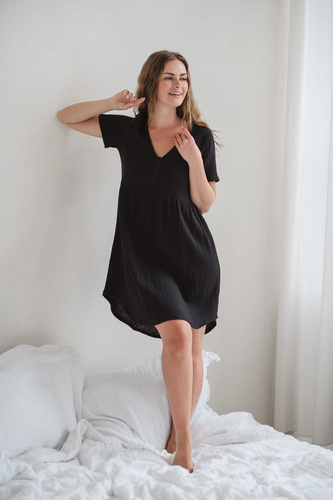 Aurora Musselin Umstands- und Stillnachthemd Milk&Love schwarz