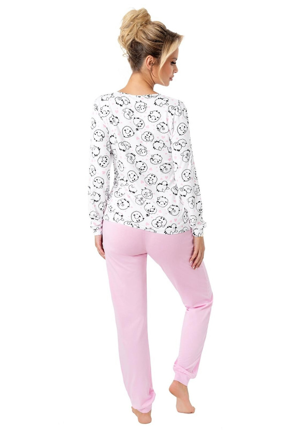 Donna Sheep Langer Damenpyjama, rosa – Baumwolle, lange Ärmel, verpackt in einer Plastiktüte