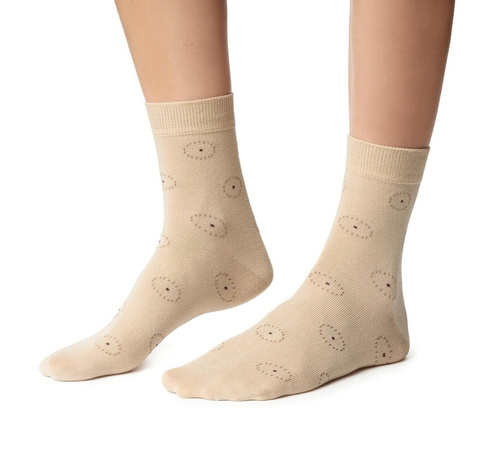 Damen Socken Steven art.099 Baumwolle Bunte Muster Flache Naht - 123 Beige