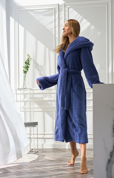 2556 Heaven L&L langer Damenbademantel mit Kapuze – Marineblau