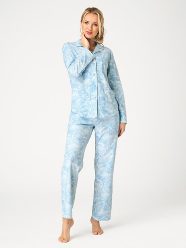 Damen-Pyjama Key LNS 657 B26 hellblau – lang, zum Knöpfen