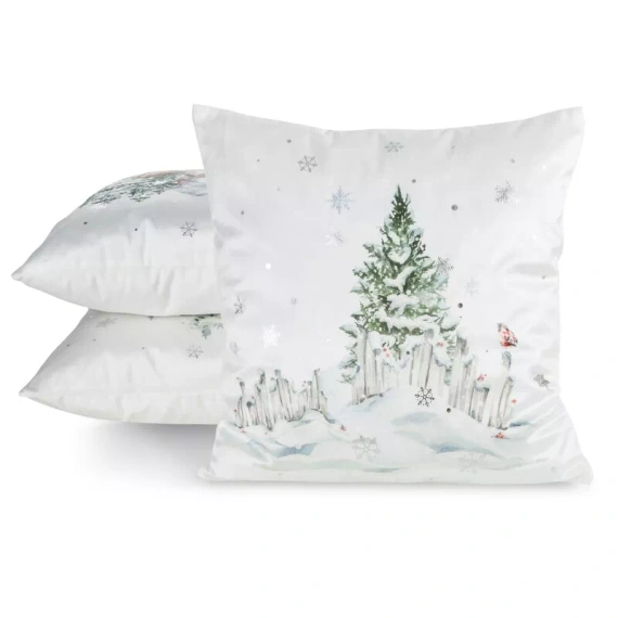 CHP349 Eurofirany Weihnachtskissenbezug 45x45 Samt mit Druck und Paspelierung