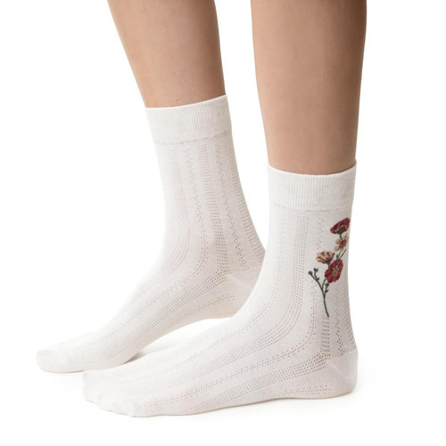 Steven Planeta Ziemia art.017 Damen Socken ecru 041 – Baumwolle, Muster, Komfortbund