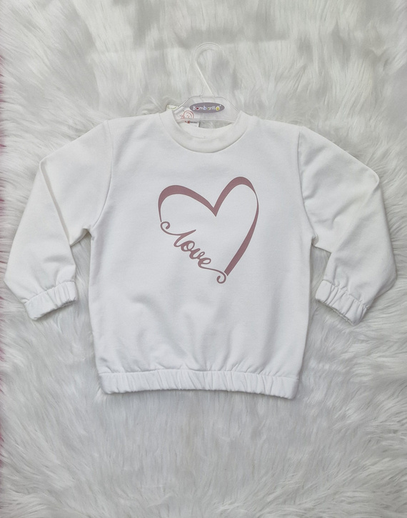 Ecrufarbenes Kinder-Sweatshirt „Love Heart Bambarillo“ – Sweatshirtstoff, Baumwolle mit Elasthan