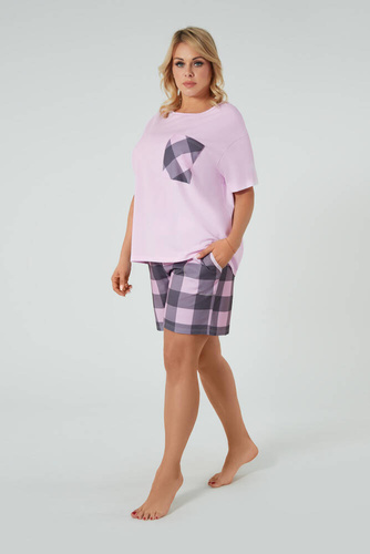 Kayo Damen Kurzarm-Pyjamas, Shorts Italian Fashion - rosa/print 