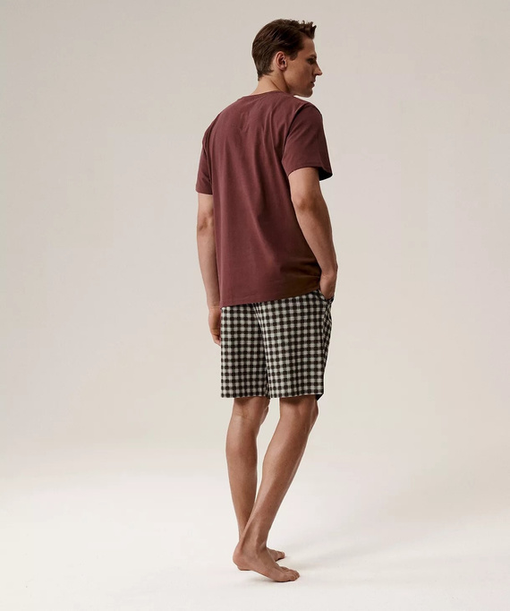 Herrenpyjama NMP-397 – weingraue Baumwolle, kurze Ärmel, leicht und bequem für den Sommer
