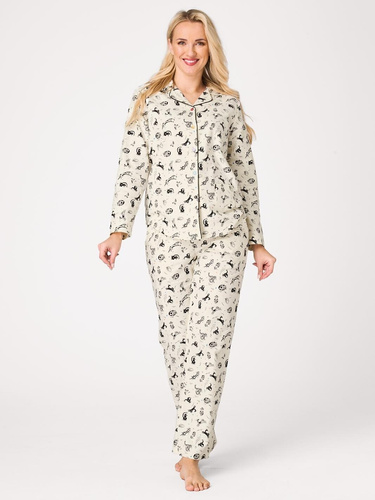 Damen-Pyjama Key LNS 921 B26 ecru – 100% Baumwolle, Knöpfe, Print