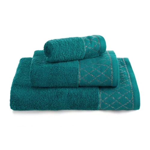 Eurofirany Handtücher Set 3 tlg weich saugstark elegante Handtücher Layla dark turquoise