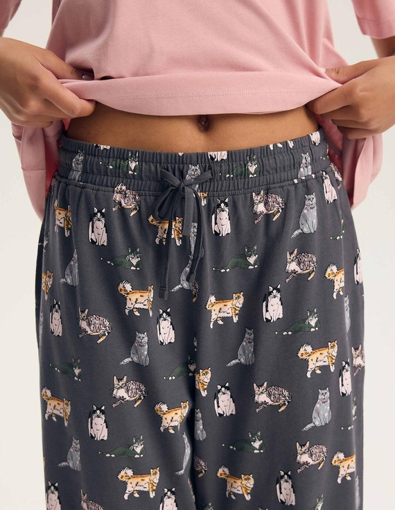 Damen-Pyjama Henderson Ginni 45420 100% Baumwolle Lange Hose Katzen