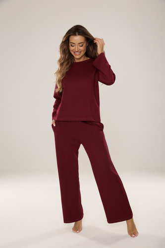 886 Butter Damen-Trainingsanzug von De Lafense - Homewear aus 'Butter'-Strick, bordeauxrot