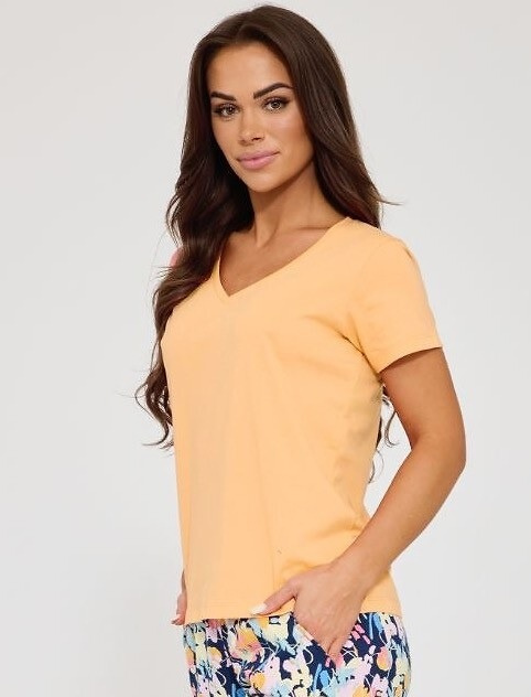 Cornette 875/357 Violetta 2 orange Damen Baumwoll-Pyjama 7/8 Blumen