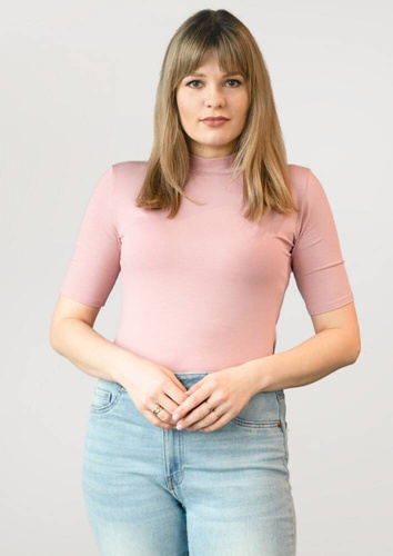 Layla Babell Kurzarm-Rollkragenbluse – Rosa