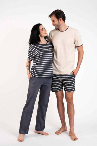 Betty Damen Schlafanzug kurzarm, lange Hose Italian Fashion - graphite/graphite print