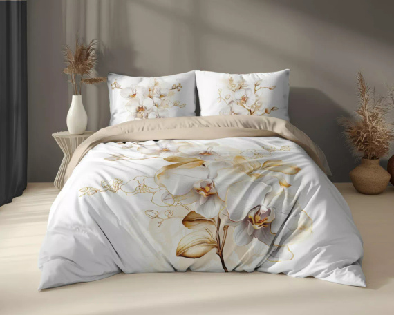 5132 A Holland Detexpol-Baumwollbettwäsche – Orchidee, Creme und Gold, elegant und angenehm anzufassen