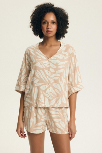 Henderson Dextra 43688 Damenpyjama – Viskose, 3/4-Arm, Knopfleiste, Print