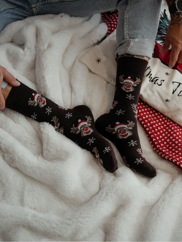 1290-033 Milena Herren-Weihnachtssocken – Lächelndes Rentier, Braun