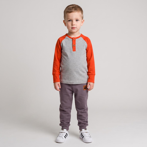 228138 Nicol FARMA Jungenbluse Henley Raglan grau rost Baumwolle