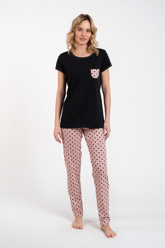 Buscato Damen Schlafanzug kurzarm, lange Hose Italian Fashion schwarz/print