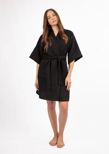 DK-W-01 Damen-Bademantel Dkaren - Schwarz