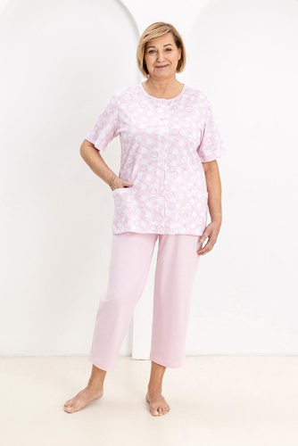 Damenpyjama 738 Regina – aus Baumwolle, mit Knopfleiste und Taschen, Hose 7/8 | Komfort & klassischer Stil