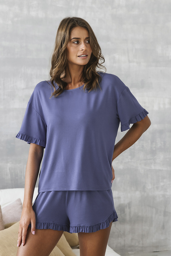 Style Kurzarm-Pyjama für Damen, Shorts Italian Fashion - blau