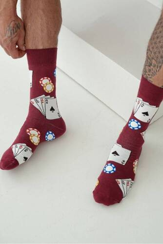 0125-097 Milena Herren-Pokersocken – Burgunderrot