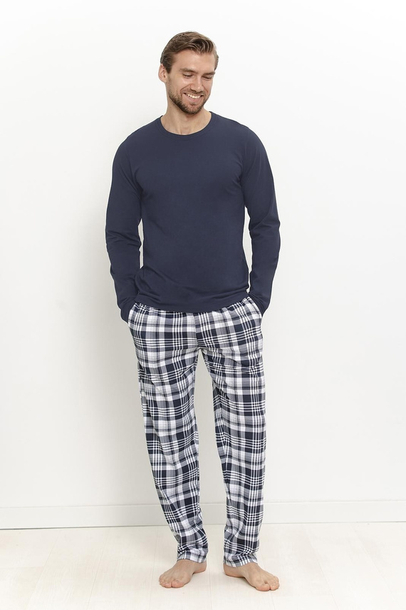 Herren-Pyjama Taro 3664 Dante Marineblau 100% Baumwolle Langarm