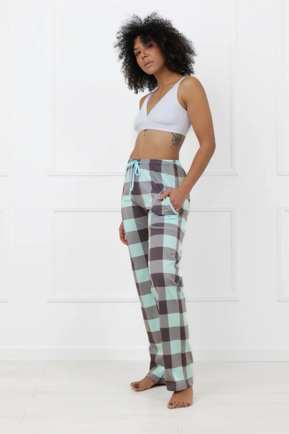 Damenhose Sandra Italian Fashion aus Baumwolle, lang, kariert, mit Taschen